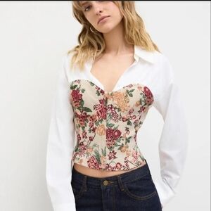 Floral Corset Top with White Sleeves